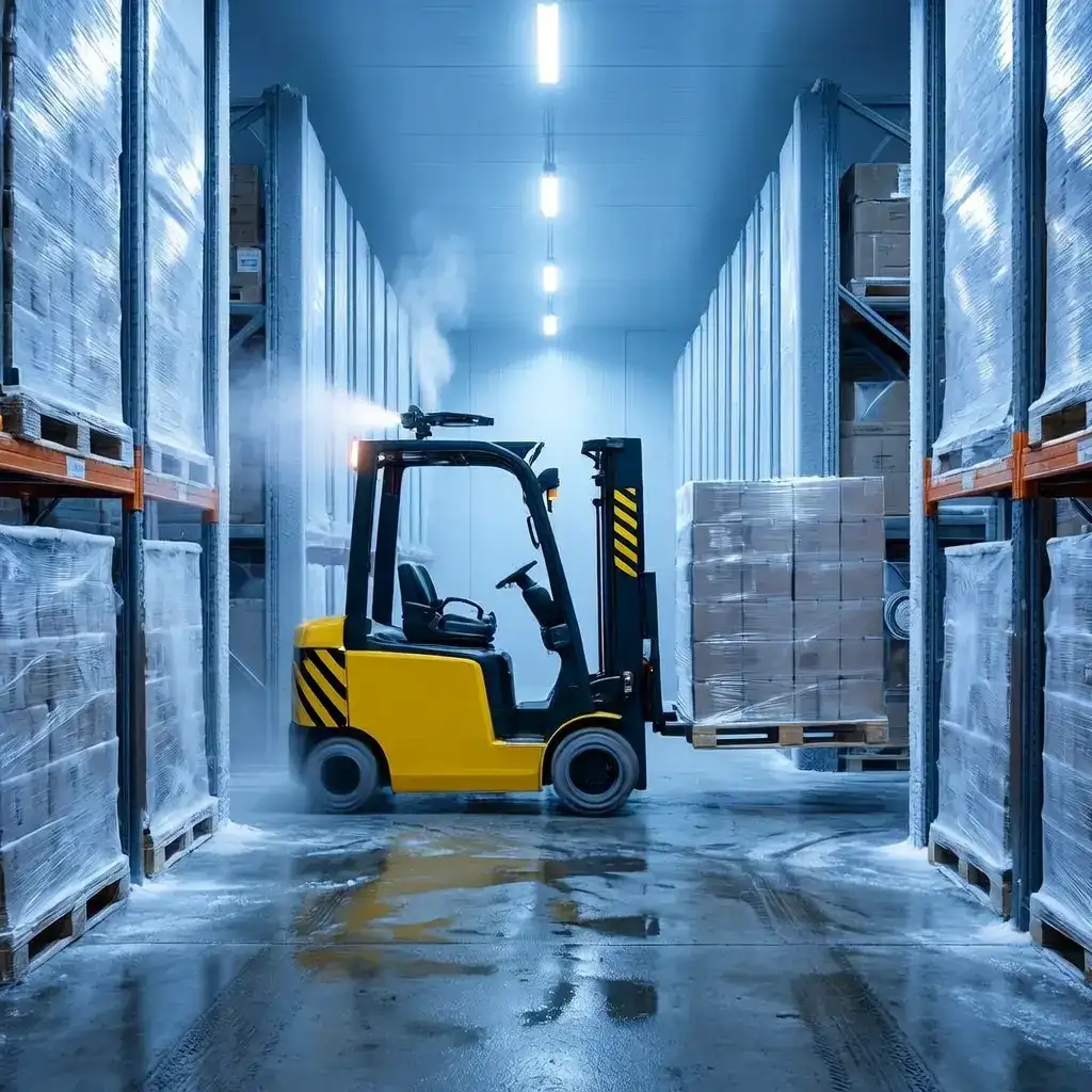 Cold storage forklift image generated with Cosmos 3 Super AI Image Generator